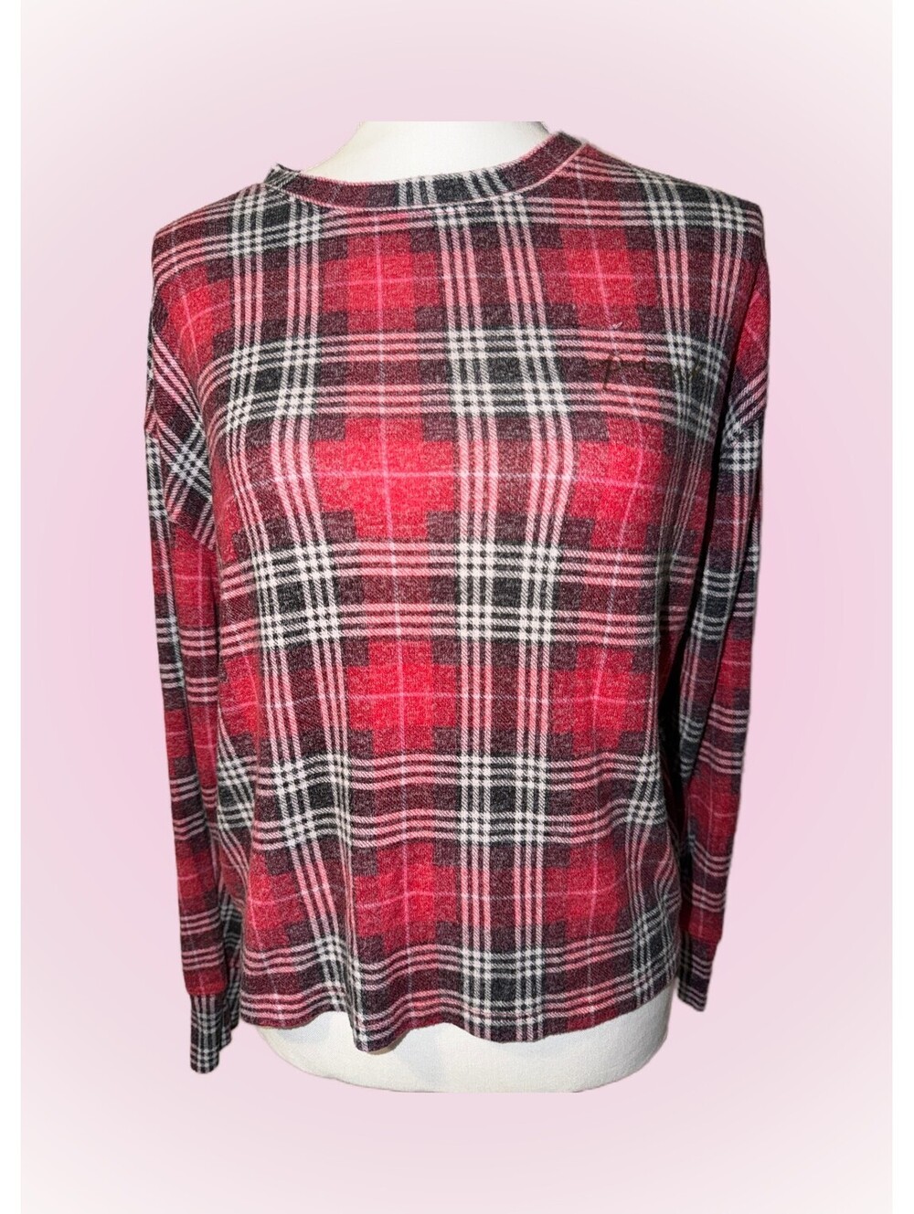 Womens Size Small Red, White & Black "Pink" Flannel Long Sleeve Sleepwear